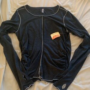 FP Movement Heather Black Long Sleeve Top with Contrast Stitching